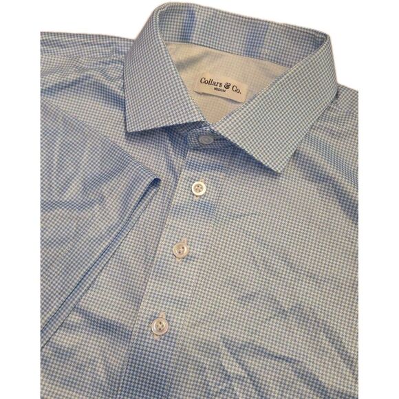 NWOT Collars & Co Mens Medium Dress Collar Polo Shirt Blue Micro Houndstooth - Picture 1 of 7